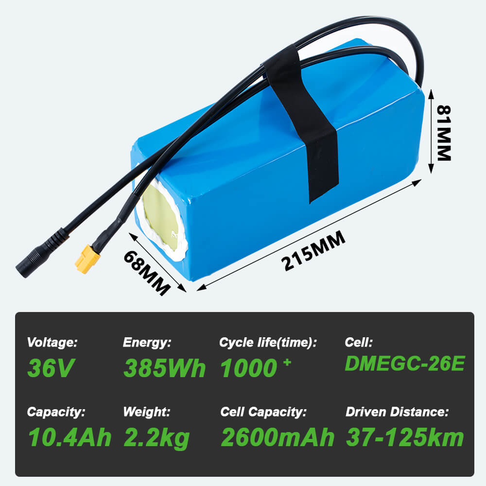 36V 10.4Ah(385Wh) Li-ion Battery Pack with Charger E-Bike Accu Pack
