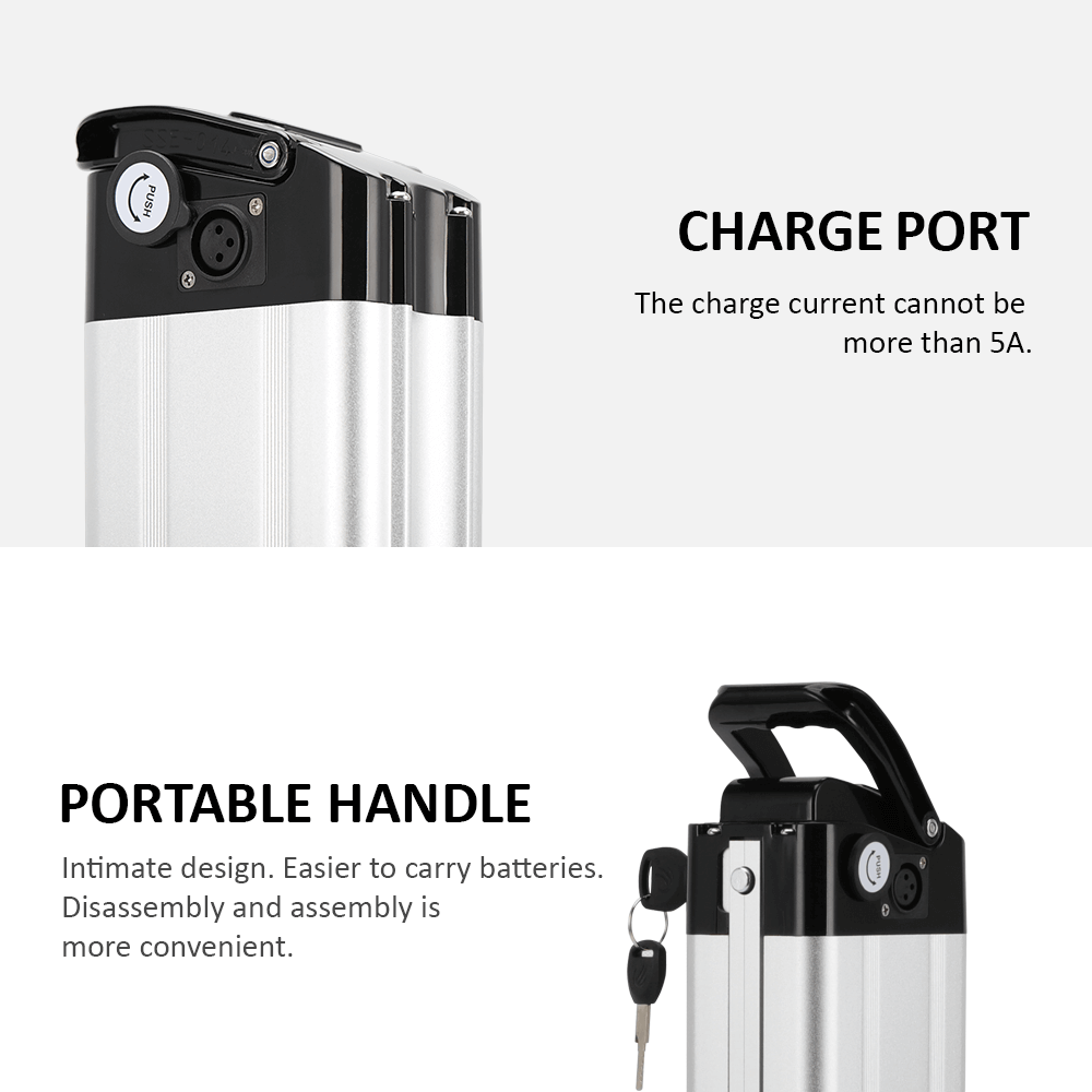 Second-Hand! 36V 10.4Ah E-Bike Seat Tube Battery without Charger SilverFish for MiFa, Rex, Prophete, Aldi, Avocet, Viking, Byocycles, Phylion/XH370-10J, Zhenlong/ZL1010-F