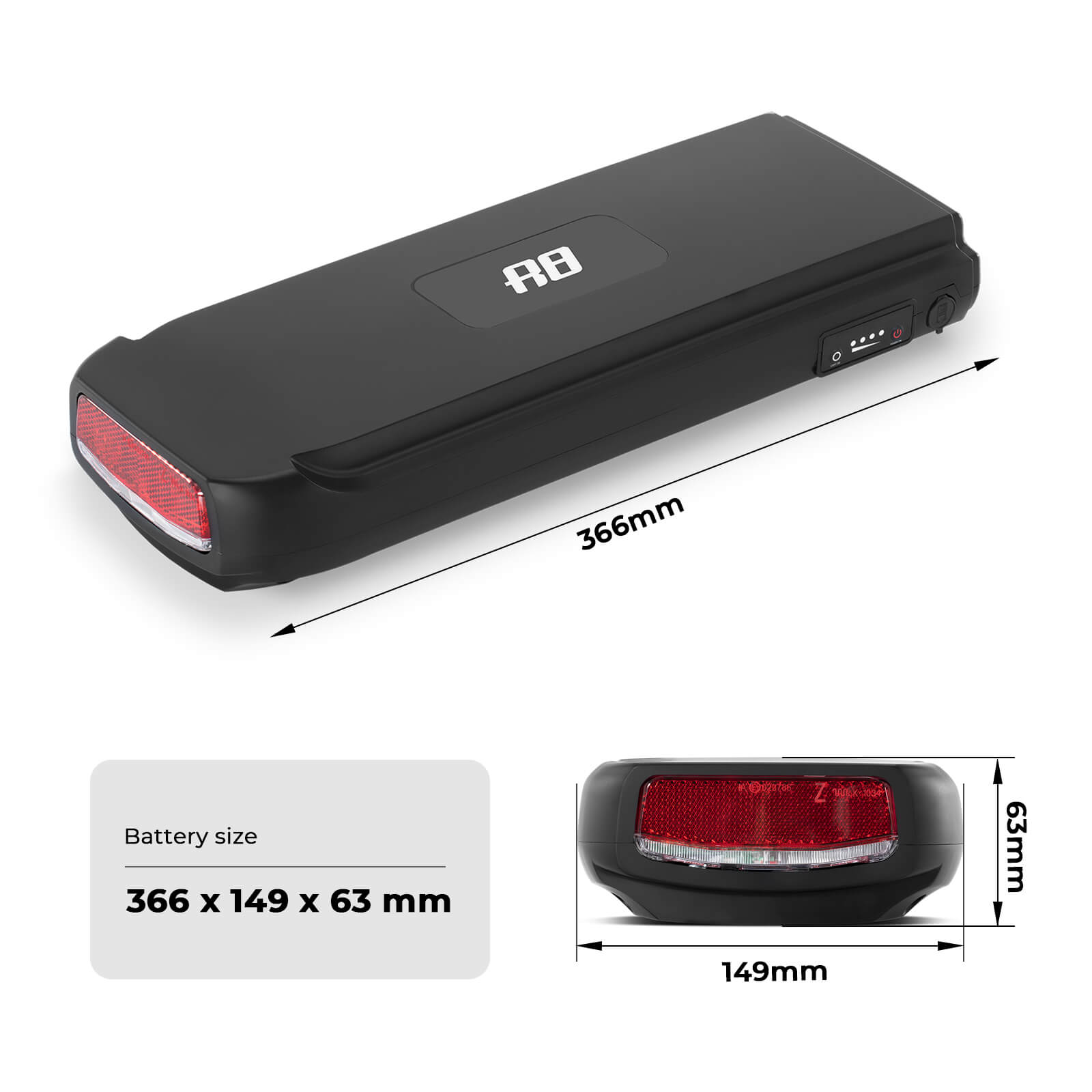 36V 10.4Ah(374Wh)/12.8Ah(473Wh) E-Bike Rear Battery for Phylion Joycube SF-03 JCEB360-11