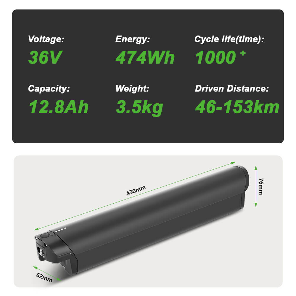 Batteria agli ioni di litio 36V 12.8Ah(474Wh) Intube Accu REENTION EEL-MINI 40 per Telefunken Aufsteiger, Zündapp Z810