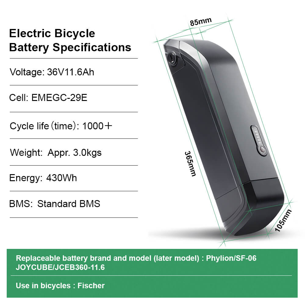 36V 11.6Ah(430Wh)/14Ah(518Wh) Batteria agli ioni di litio originale agli ioni di litio Bicicletta elettrica per Phylion SF-06L JOYCUBE / JCEB360-11.6
