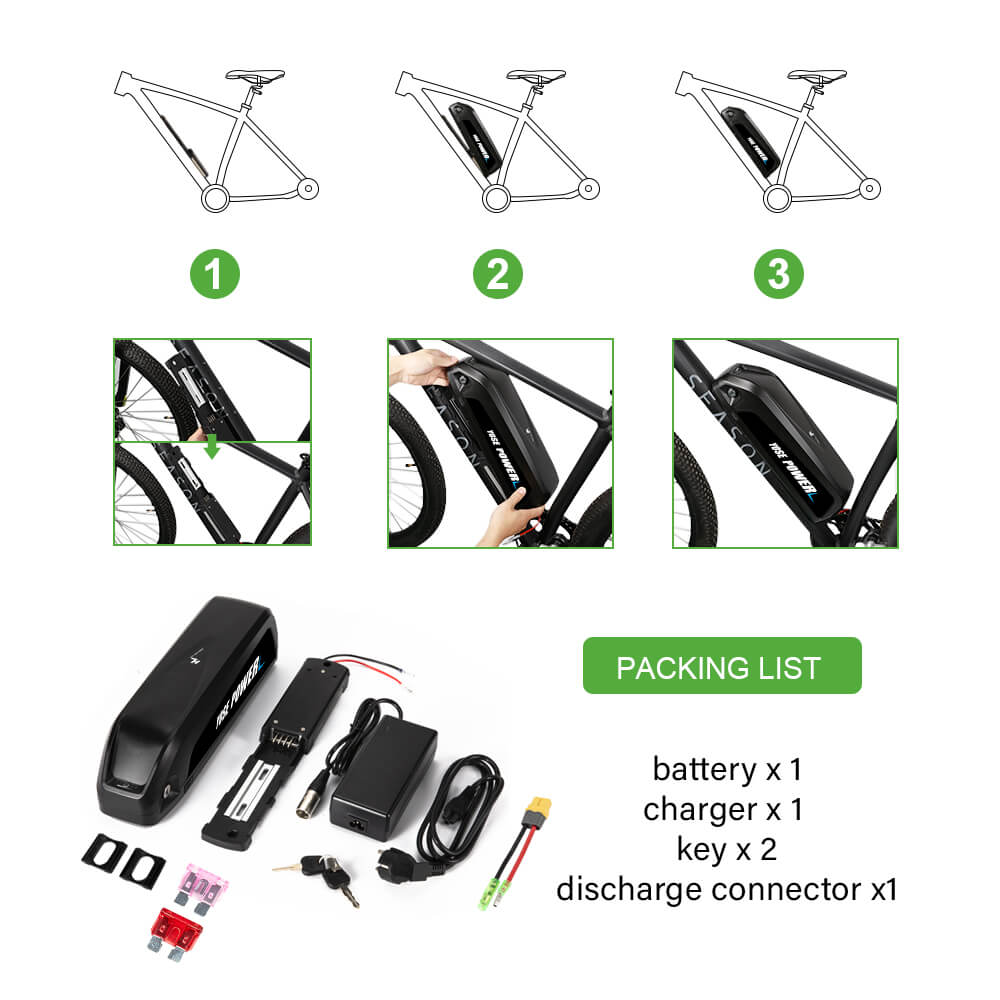 Batterie lithium-ion 48V 13Ah pour vélo électrique Hailong 1-2 pour tube diagonal noire à monter soi même
