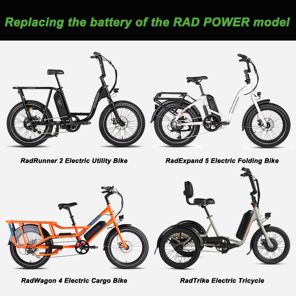 Batteries de vélo électrique Li-ion 48V 14Ah(673Wh) sans chargeur Remplacez l'accu pour les modèles RAD POWER