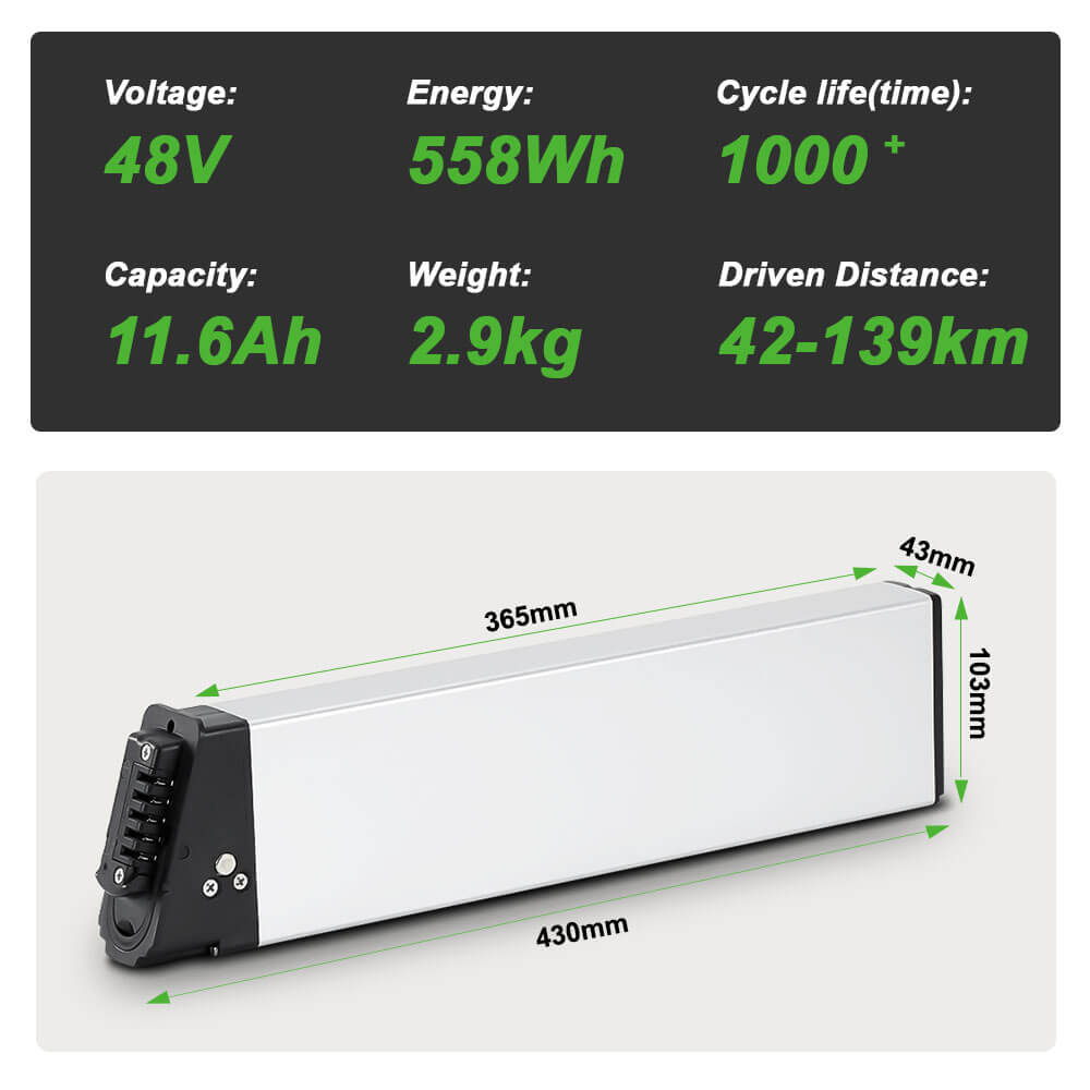 Batería de bicicleta eléctrica plegable InFrame Li-ion Accu DCH006 de 48V 11.6Ah(558Wh) sin cargador para FIIDO M1 Pro / BEZIOR XF200 / Samebike