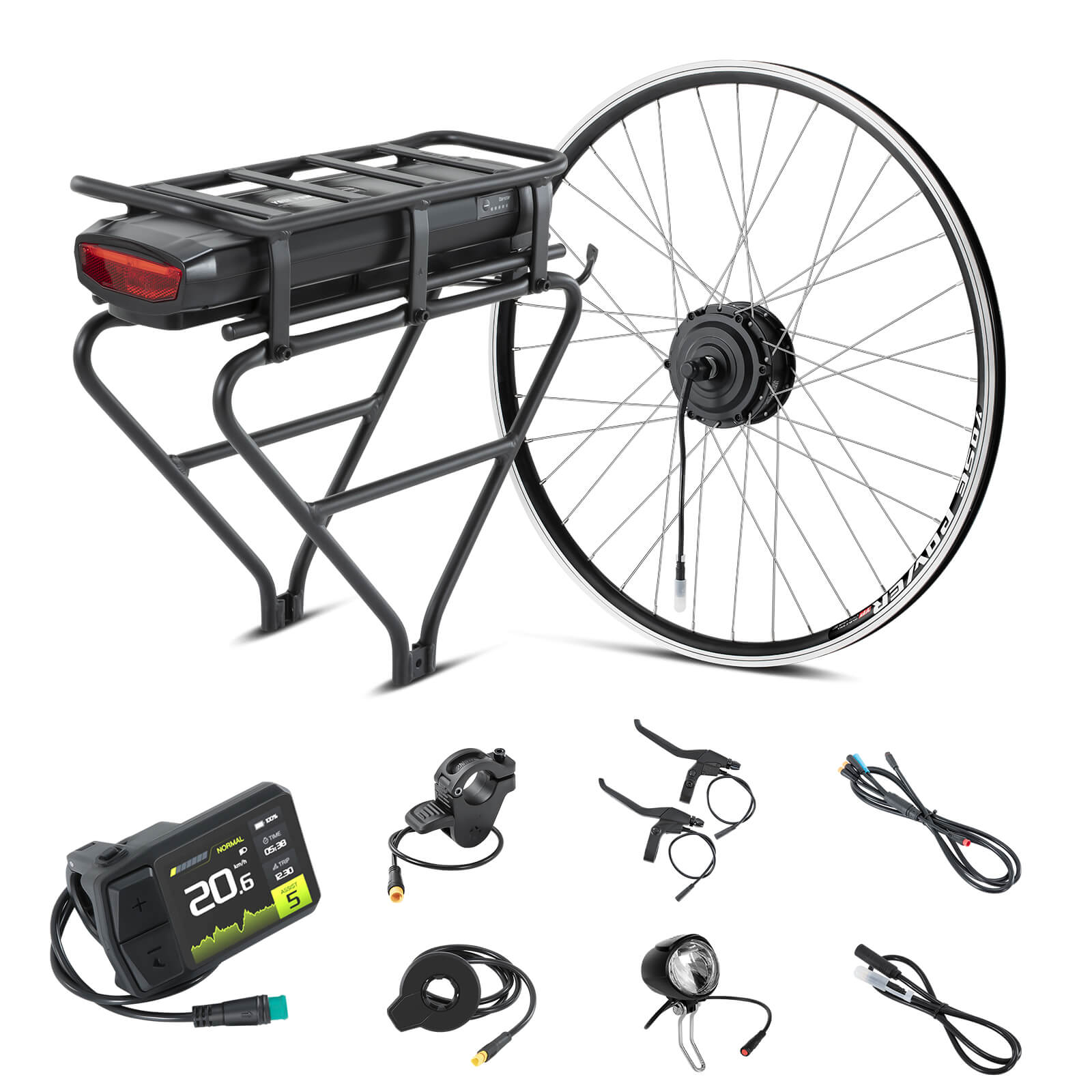 E-Bike Conversion Kit 36V 250W 28"(700C) Front Motor Kit R1 with 36V 13Ah Rear Battery and Color Display
