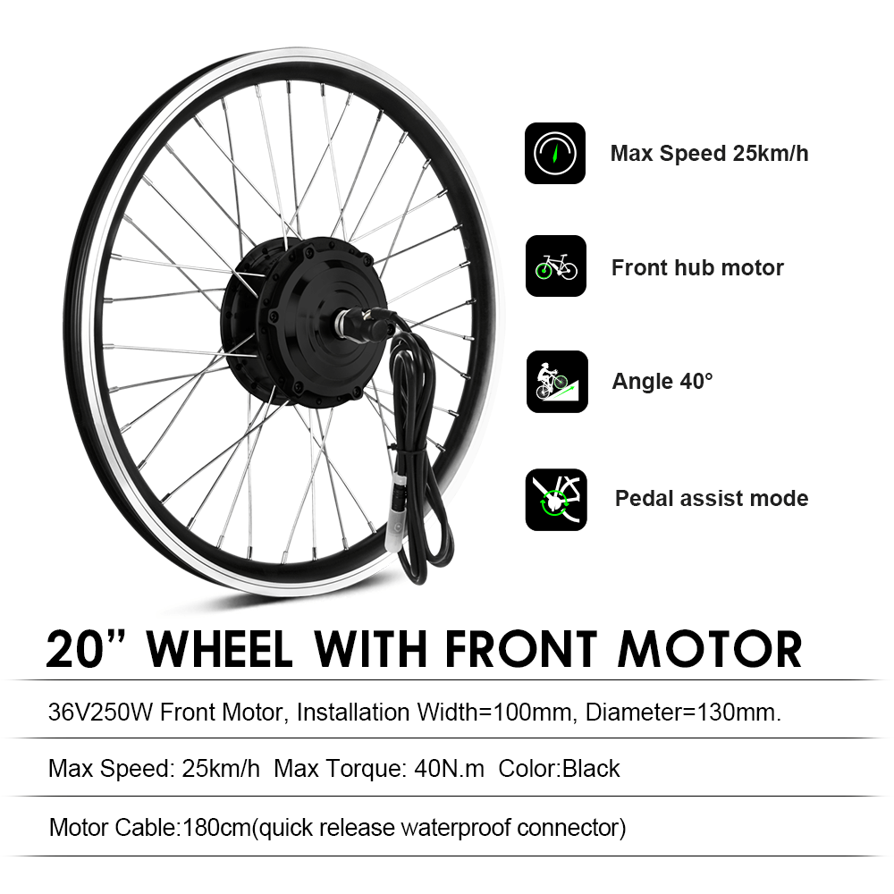 E-Bike Conversion Kit 36V 250W 20" Frontmotor Nabenmotor Kit DIY mit LCD Display Elektrofahrrad Umbausatz