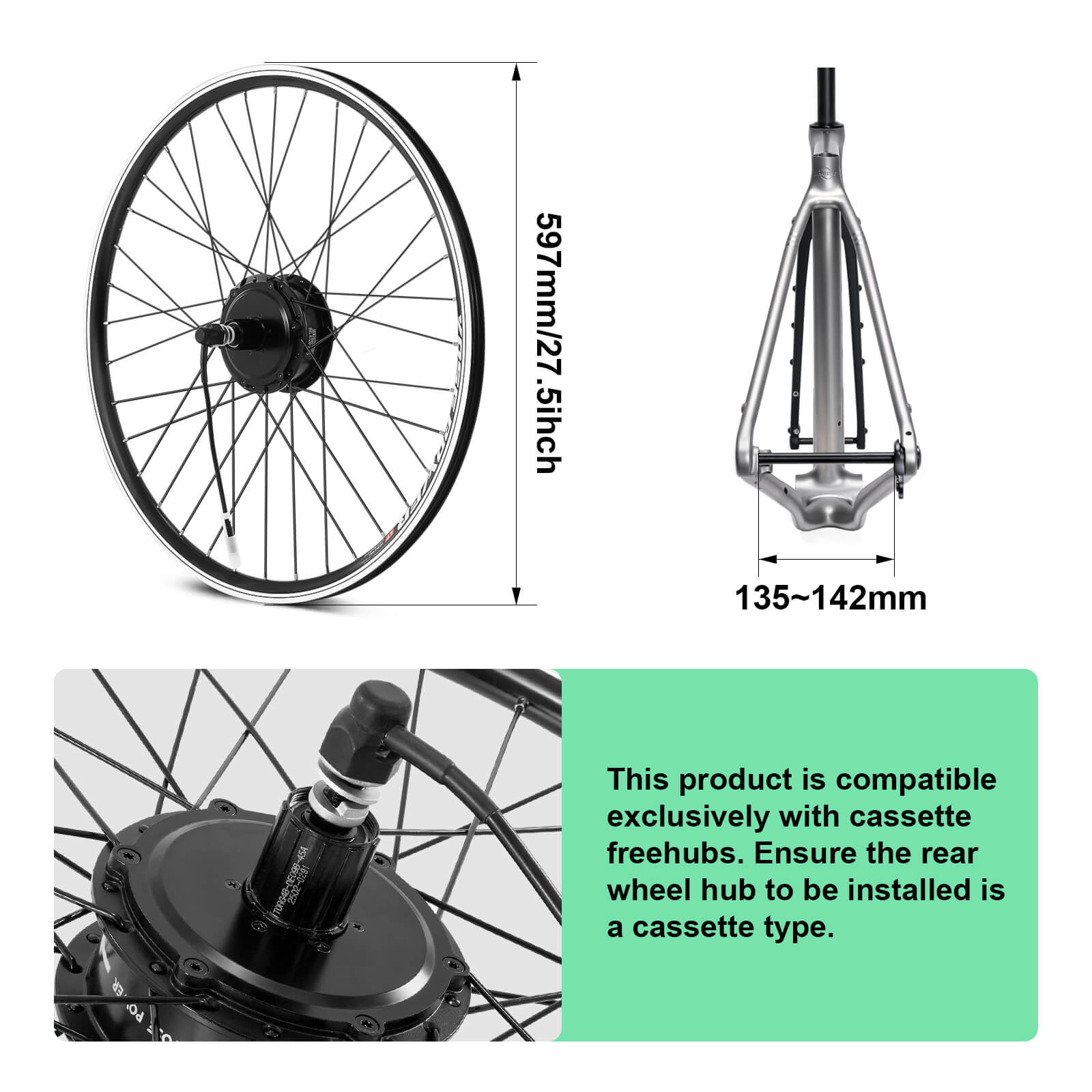 Kit de conversión de bicicleta eléctrica de 36V 250W motor de cassette trasero de 27.5" batería de botella de 36V celda Samsung y sensor de par PAS integrado, modelo A3