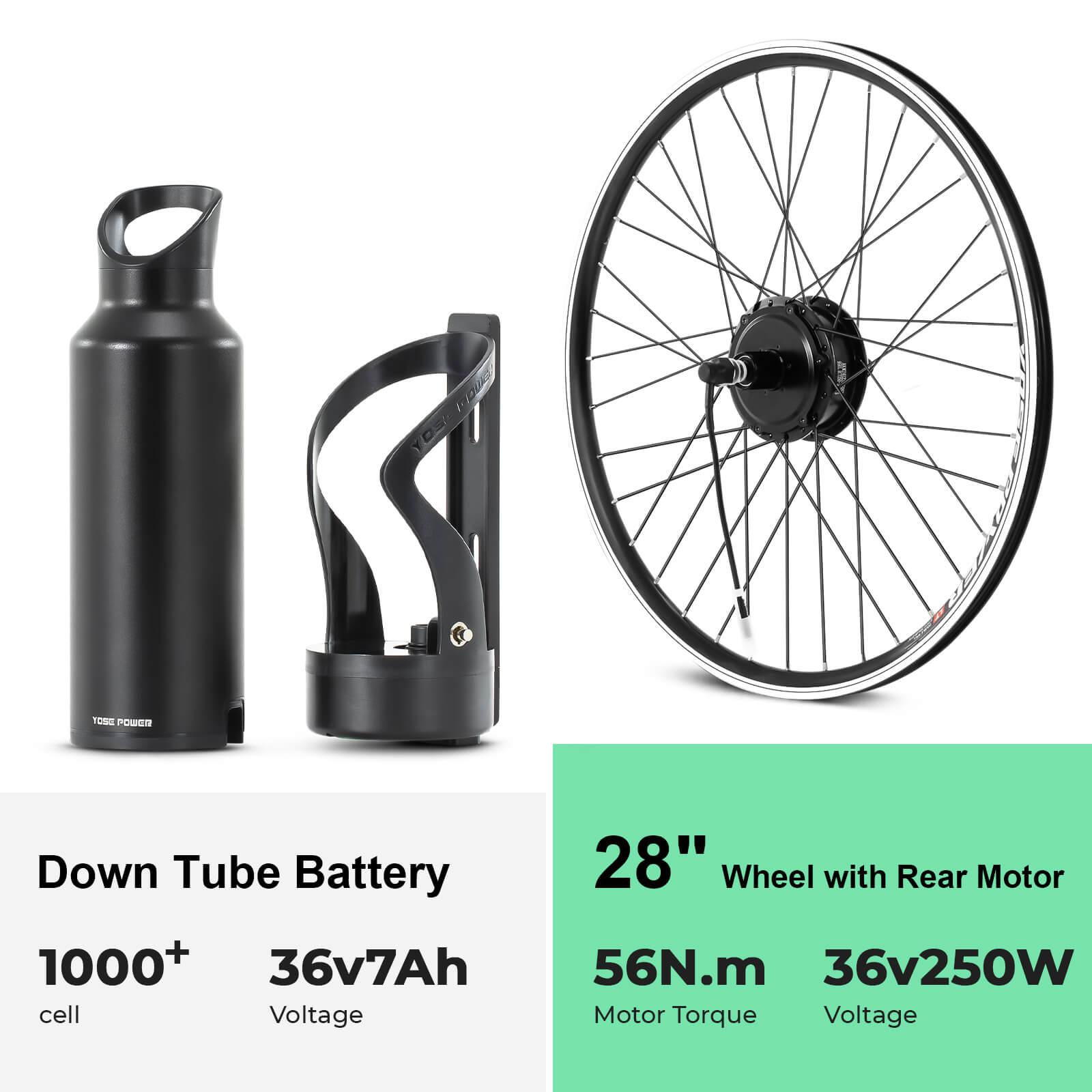 E-Bike Conversion Kit 36V 250W 28" Rear Cassette Motor Kit with 36V 7Ah Bottle Battery Samung Cell and Integrated Torque PAS Sensor Model A3