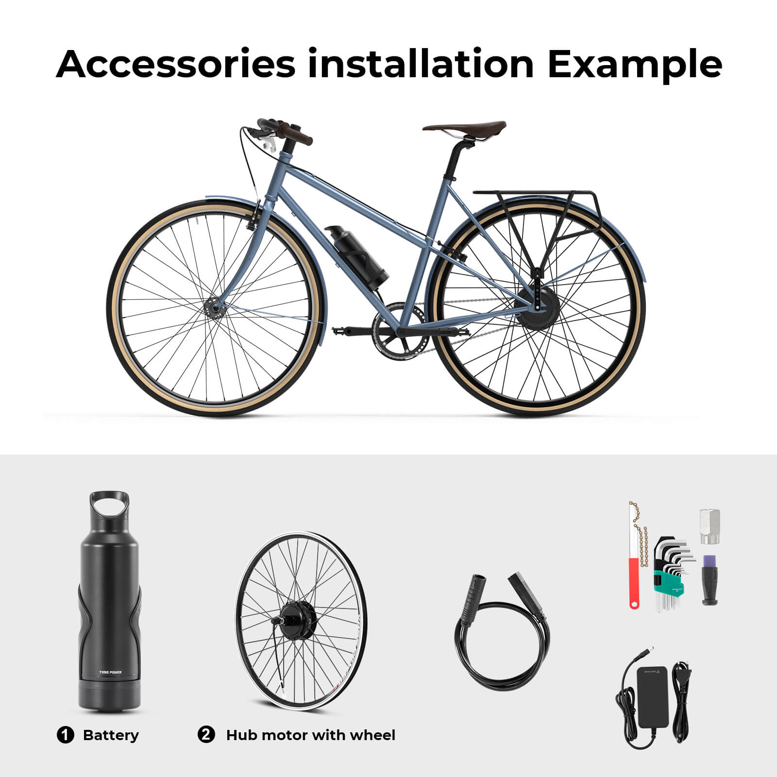 E-Bike Conversion Kit 36V 250W 28" Rear Cassette Motor Kit with 36V Bottle Battery Samsung Cell and Integrated Torque PAS Sensor Model A3