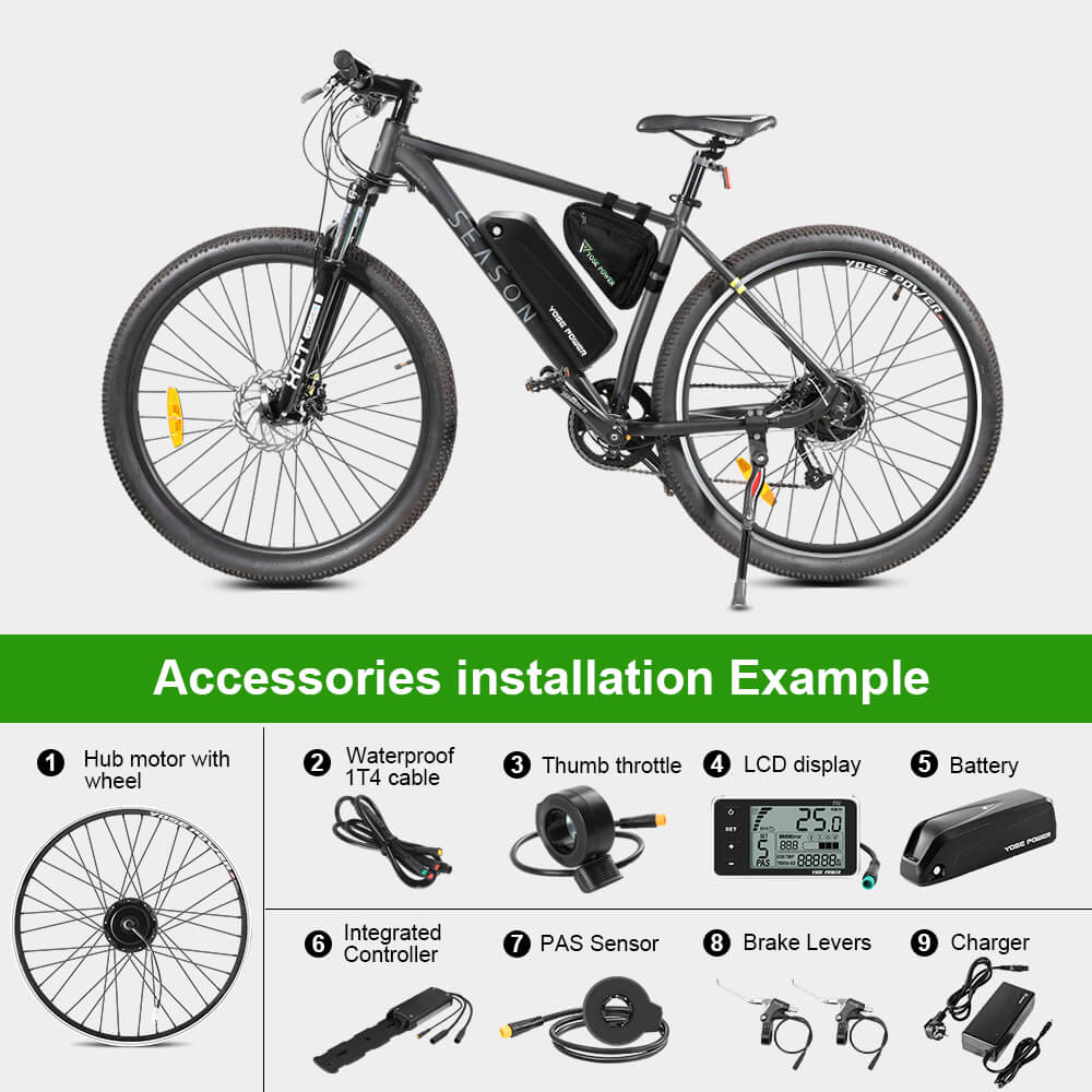 E-Bike Conversie Kit 36V 250W 28" Achter Motor Kit voor Vrijloop met 36V 18Ah Accu en Oplader