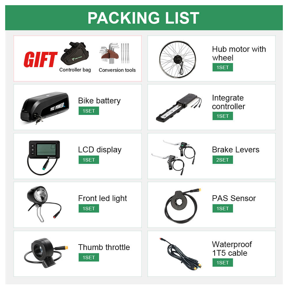 Kit de conversion pour vélo électrique 36V 250W 28"(700C) Kit moteur avant avec batterie HL1 36V 15,6Ah Moteur moyeu DIY