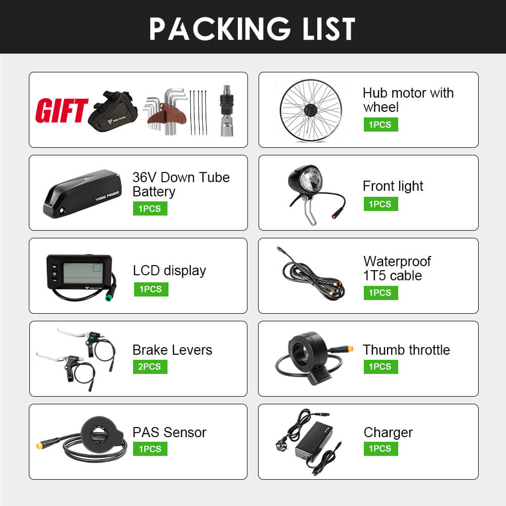 E-Bike Conversion Kit 36V 250W 28"(700C) Front Motor Kit with HL1 36V 18Ah Battery Hub Motor DIY