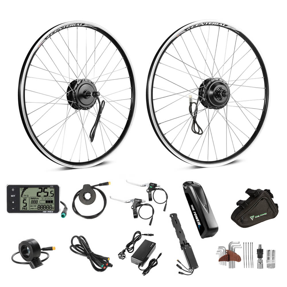 Kit de conversion pour vélo électrique 36V 350W 27,5" Kit moteur arrière pour roue libre avec batterie 36V 13Ah et chargeur