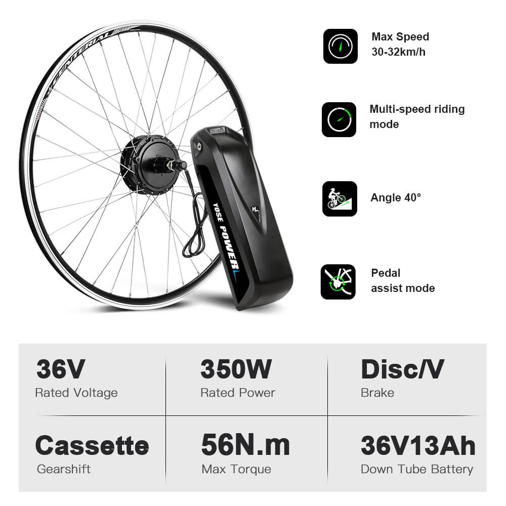 E-Bike Umbausatz 36V 350W 28"(700C) Heckmotor Kit für Kassette/Steckkranz mit 36V 13Ah Akku und Ladegerät Elektrofahrrad Conversion Kit