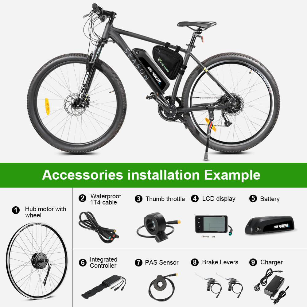 Kit di conversione bici elettrica 36V 350W 28"(700C) Kit motore posteriore per ruota libera con batteria 36V 13Ah e caricabatteria