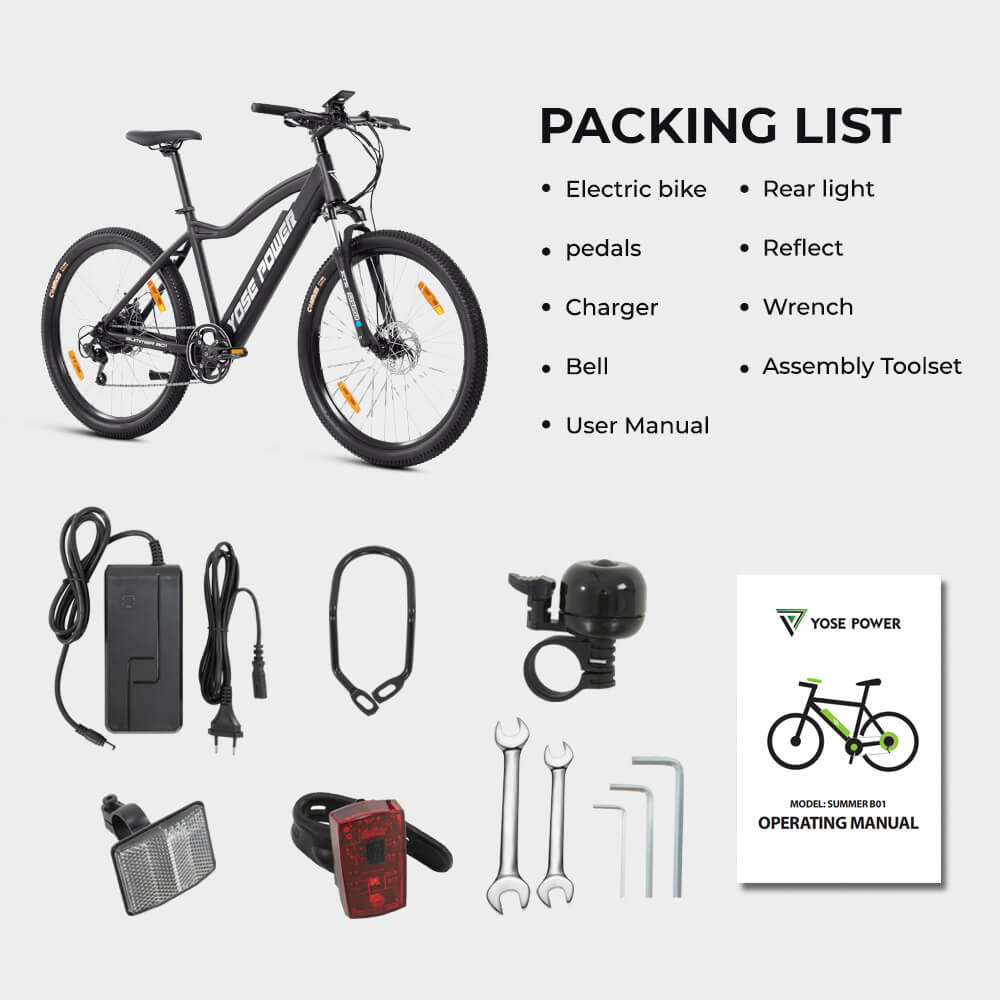 Yose Power Mountain E-Bike with Speed Pedal Sensor Summer B01 BLK
