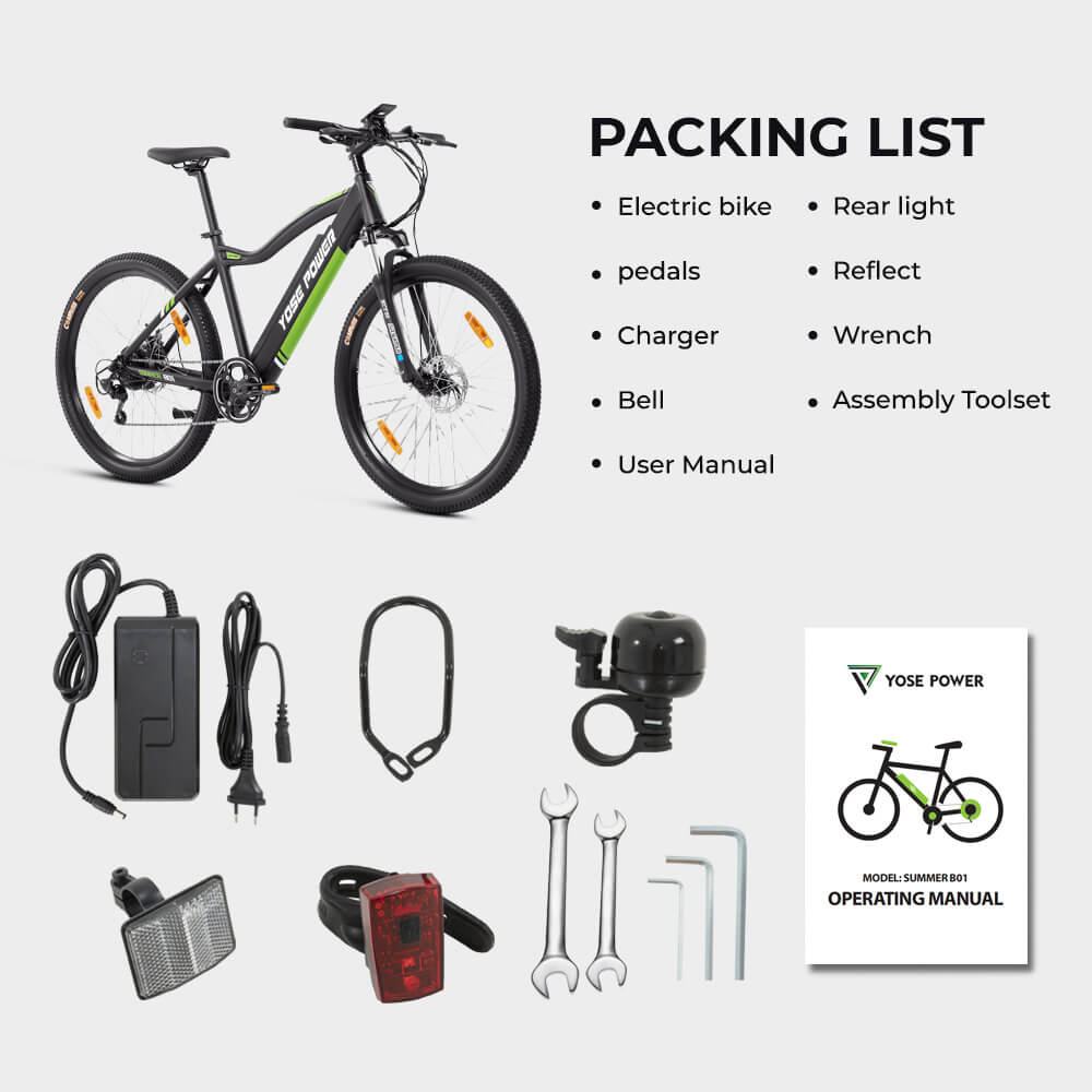 Yose Power Mountain E-Bike with Speed Pedal Sensor Summer B01 GRN