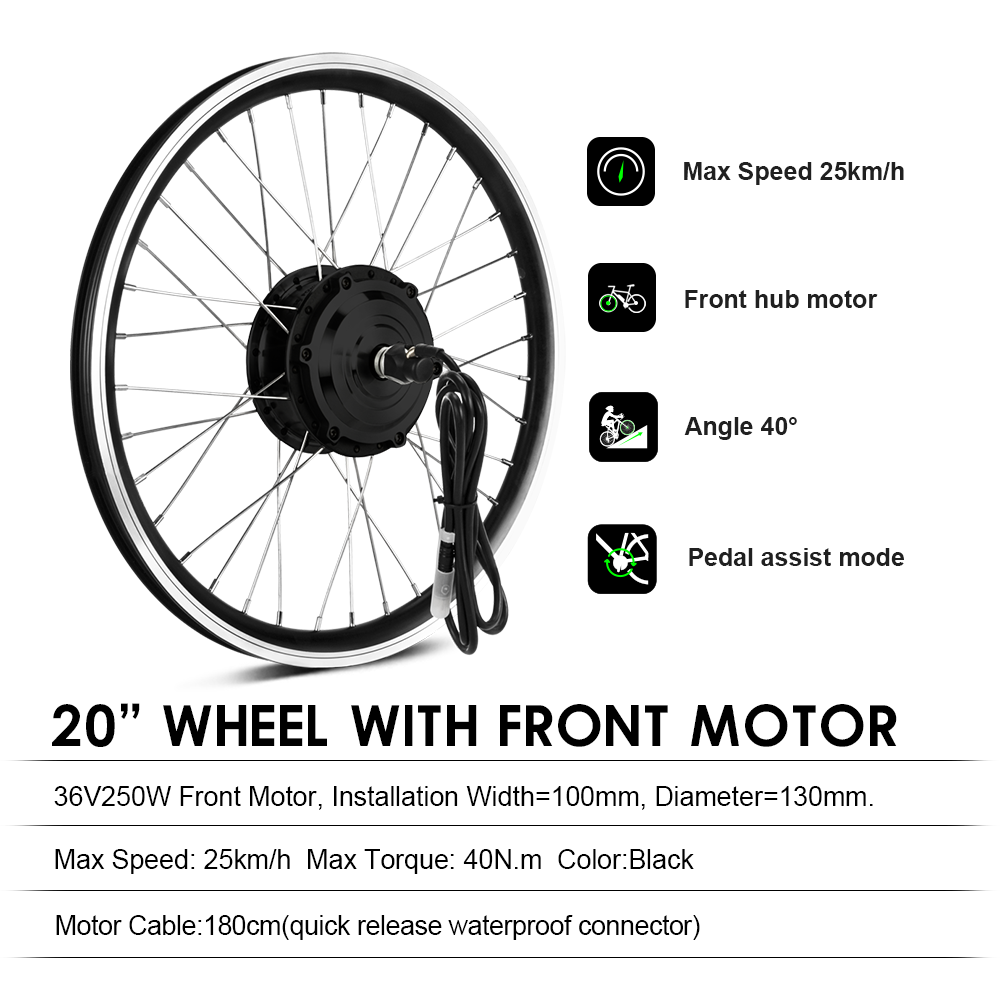 Kit de Conversion de vélo électrique 36V 250W 20 "Kit de moteur de moyeu de moteur avant bricolage écran LCD de vélo électrique