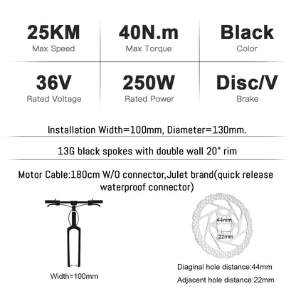 E-Bike Conversion Kit  36V 250W 20" Front Motor Hub Motor Kit DIY E-Bike LCD Display