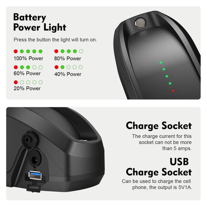 Batterie Li-ion 36V 10.4Ah E-Bike ZZ98 pour BLAUPUNKT ZZ981004 et Prophete Nr. 326 avec port USB