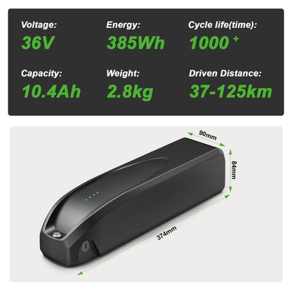 Batería de iones de litio para bicicleta eléctrica ZZ98 de 36V y 10,4Ah para BLAUPUNKT ZZ981004 y Prophete Nr. 326 con puerto USB