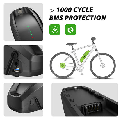 Batería de iones de litio para bicicleta eléctrica ZZ98 de 36V y 10,4Ah para BLAUPUNKT ZZ981004 y Prophete Nr. 326 con puerto USB