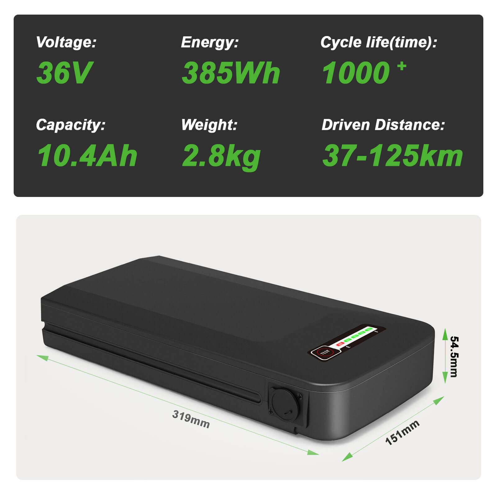 Batterie arrière de vélo électrique Li-ion 36 V 10,4 Ah pour Prophete Samsung SDI3610E et BLAUPUNKT sans chargeur