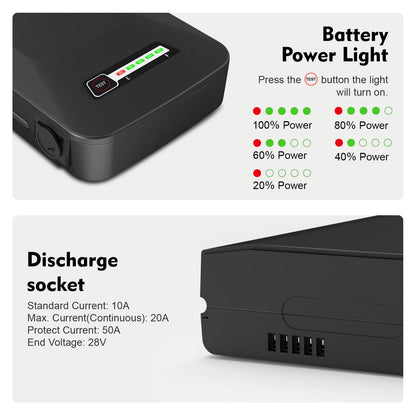 Batería trasera de iones de litio para bicicleta eléctrica Prophete Samsung SDI3610E y BLAUPUNKT de 36 V y 10,4 Ah sin cargador