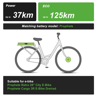 Batería trasera de iones de litio para bicicleta eléctrica Prophete Samsung SDI3610E y BLAUPUNKT de 36 V y 10,4 Ah sin cargador