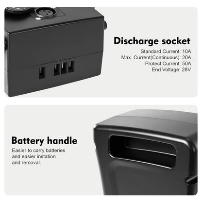 Battery discharge port and battery handle 