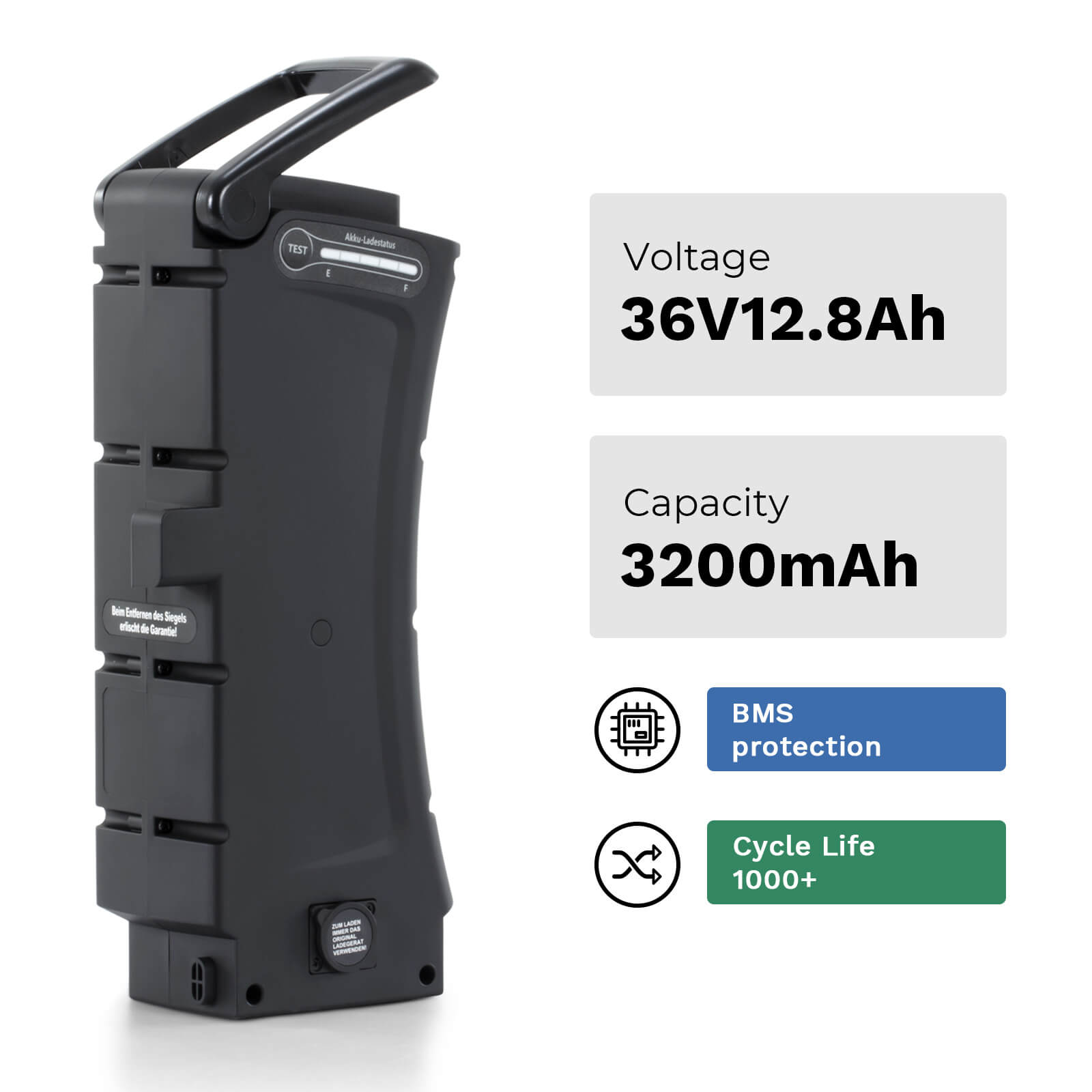 36V 12.8Ah Li-ion Battery Replacement Accu ZZ370 without Charger for E-Bikes with SideClick Akku from Prophete, Kreidler, Zündapp