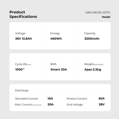 36V 12.8Ah Li-ion Battery Replacement Accu ZZ370 without Charger for E-Bikes with SideClick Akku from Prophete, Kreidler, Zündapp