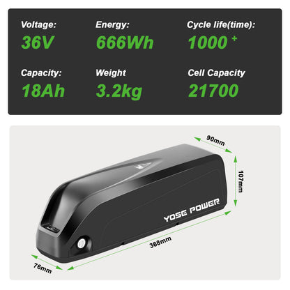 Hailong-MIX batterie Li-ion pour vélo électrique 36V, 18ah, avec 5 prises rondes plaquées or, remplacement pour batterie YOSE POWER 13ah Hailong