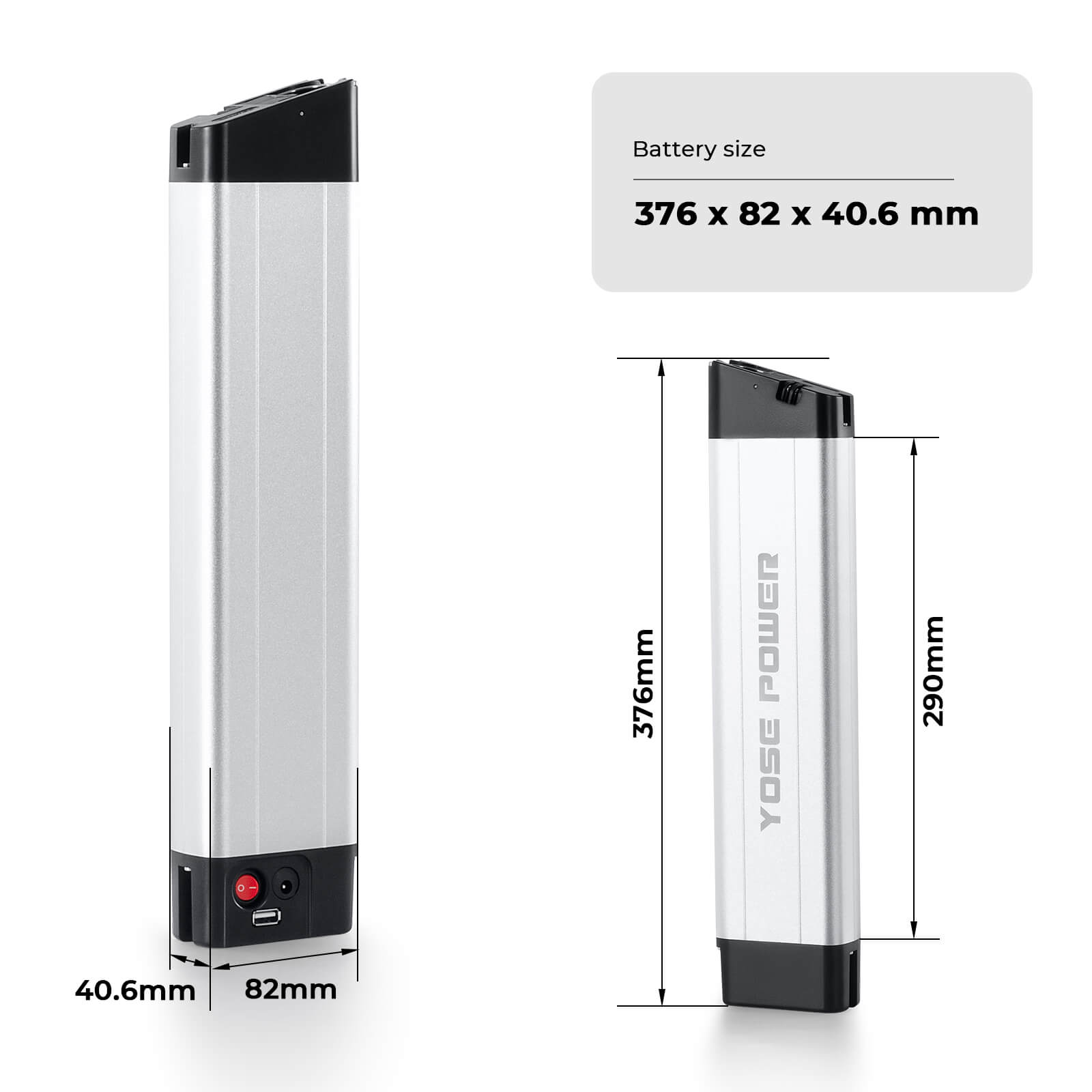 36V 9.6Ah(355Wh) E-Bike Li-ion Battery Inframe Accu USB Port without Charger for Zündapp Z101 and F.lli Schiano