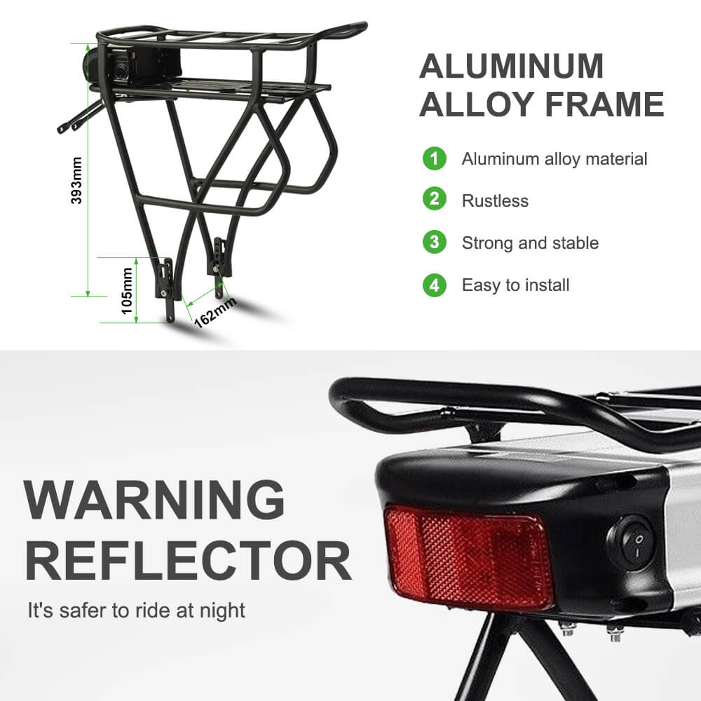 36V13Ah/14,5Ah/15,6Ah/16Ah/17,4Ah E-Bike Li-ion Akku mit/ohne schwarzem Gepäckträger passend für 26"-28" Fahrräder mit V-Bremse und Scheibenbremse für Prophete, Aldi, Alurex, ElFei