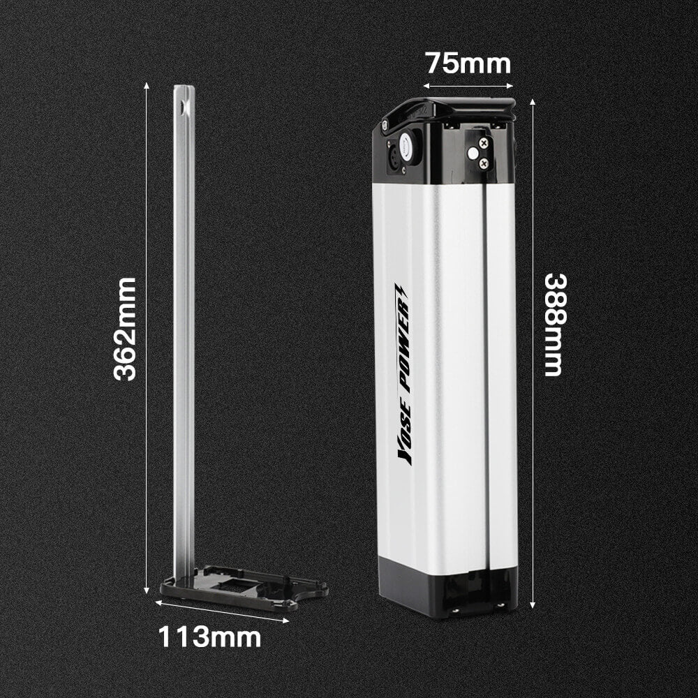 Second-Hand! 36V 10.4Ah E-Bike Seat Tube Battery without Charger SilverFish for MiFa, Rex, Prophete, Aldi, Avocet, Viking, Byocycles, Phylion/XH370-10J, Zhenlong/ZL1010-F