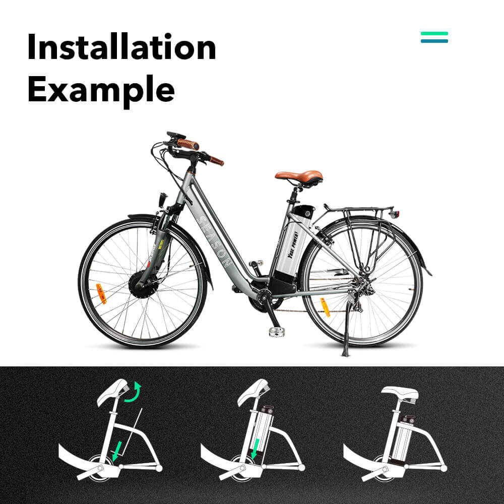 Second-Hand! 36V 10.4Ah E-Bike Seat Tube Battery without Charger SilverFish for MiFa, Rex, Prophete, Aldi, Avocet, Viking, Byocycles, Phylion/XH370-10J, Zhenlong/ZL1010-F