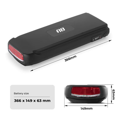 36V 10.4Ah(374Wh)/12.8Ah(473Wh) E-Bike Rear Battery for Phylion Joycube SF-03 JCEB360-11
