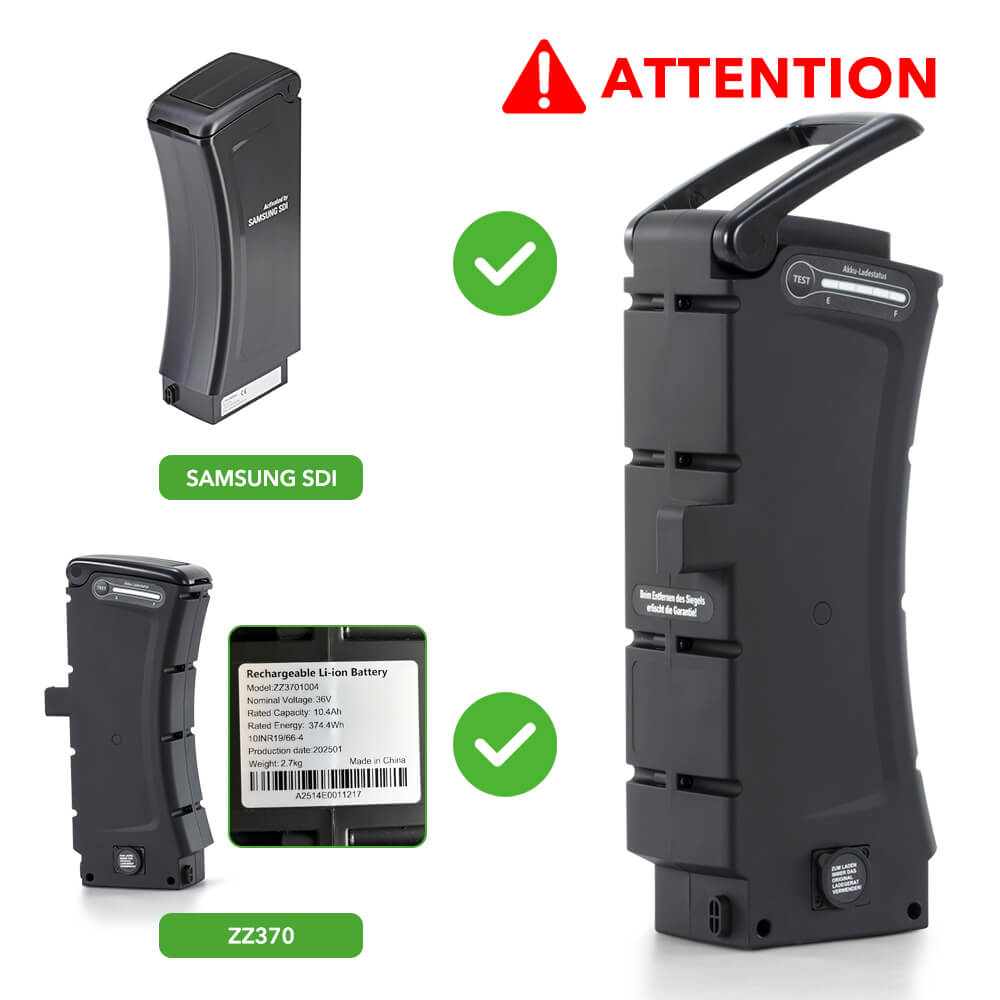 36V 10.4Ah(374Wh) E-Bike Li-ion Battery Replacement Accu without Charger ZZ370 for SideClick Akku of Prophete, Kreidler, Zündapp