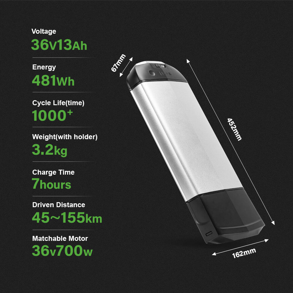 36V 13Ah/14.5Ah/15.6Ah/17.4Ah E-Bike Li-ion Battery Taillight with/without Rear Carrier for 26"-28" Bike with V-Brake and Disc Brake