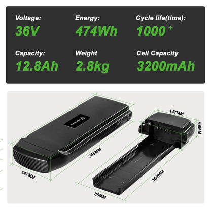 Batterie de vélo électrique 36V10.4Ah/12.8Ah avec chargeur et support pour Phylion Joycube SF-03 JCEB360-11