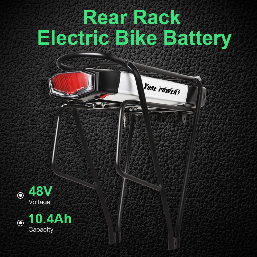 LAST STOCK!48V 10.4Ah(500Wh) E-Bike Li-ion Battery Taillight with Rear Carrier for 26"-28" Bike with V-Brake and Disc Brake