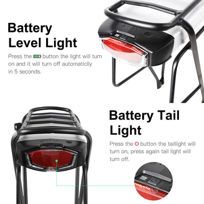 ULTIMA SCORTA! Fanale posteriore per batteria agli ioni di litio per bici elettrica da 48V 10,4Ah(500Wh) con portapacchi posteriore per bici da 26"-28" con freno a V e freno a disco