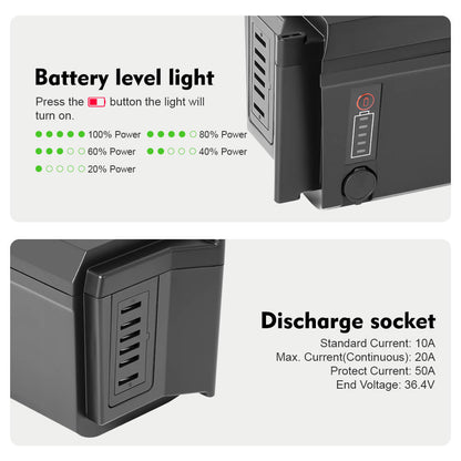 Battery LED Power Indicator and discharge port