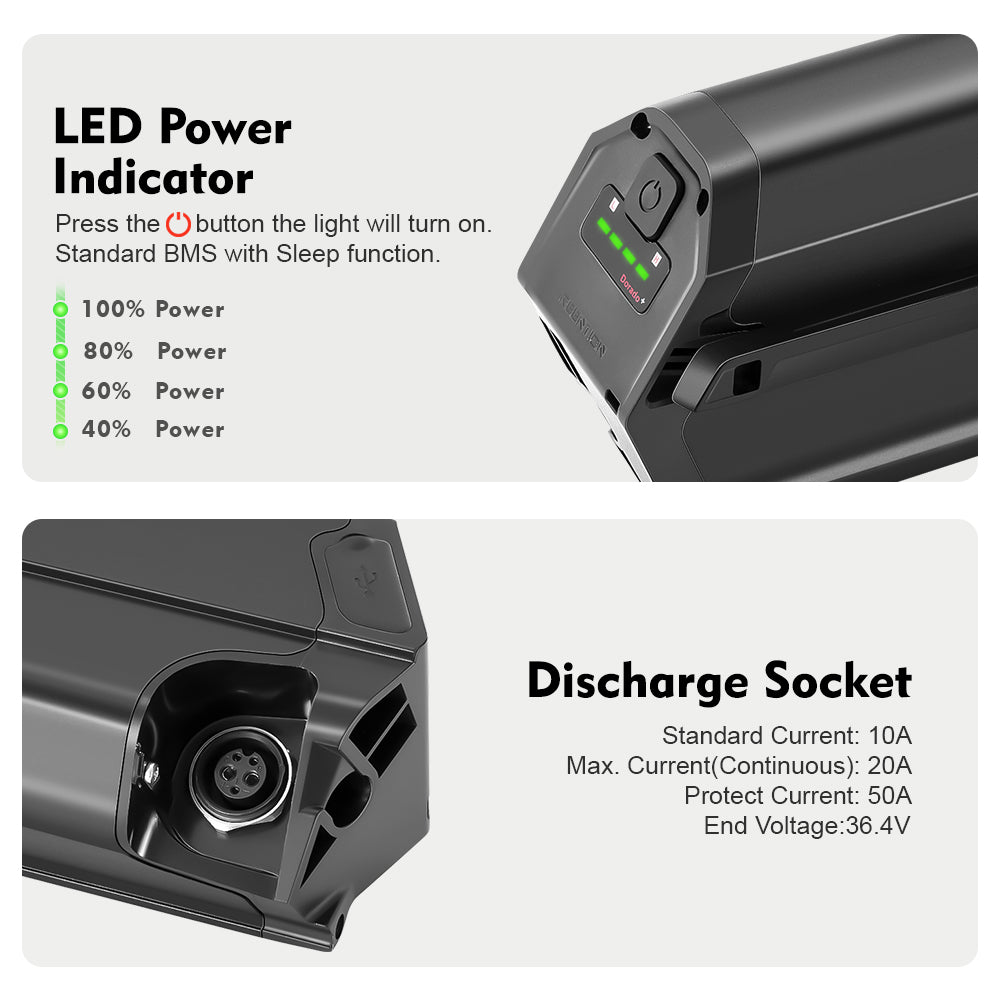 Battery LED Power Indicator and discharge port