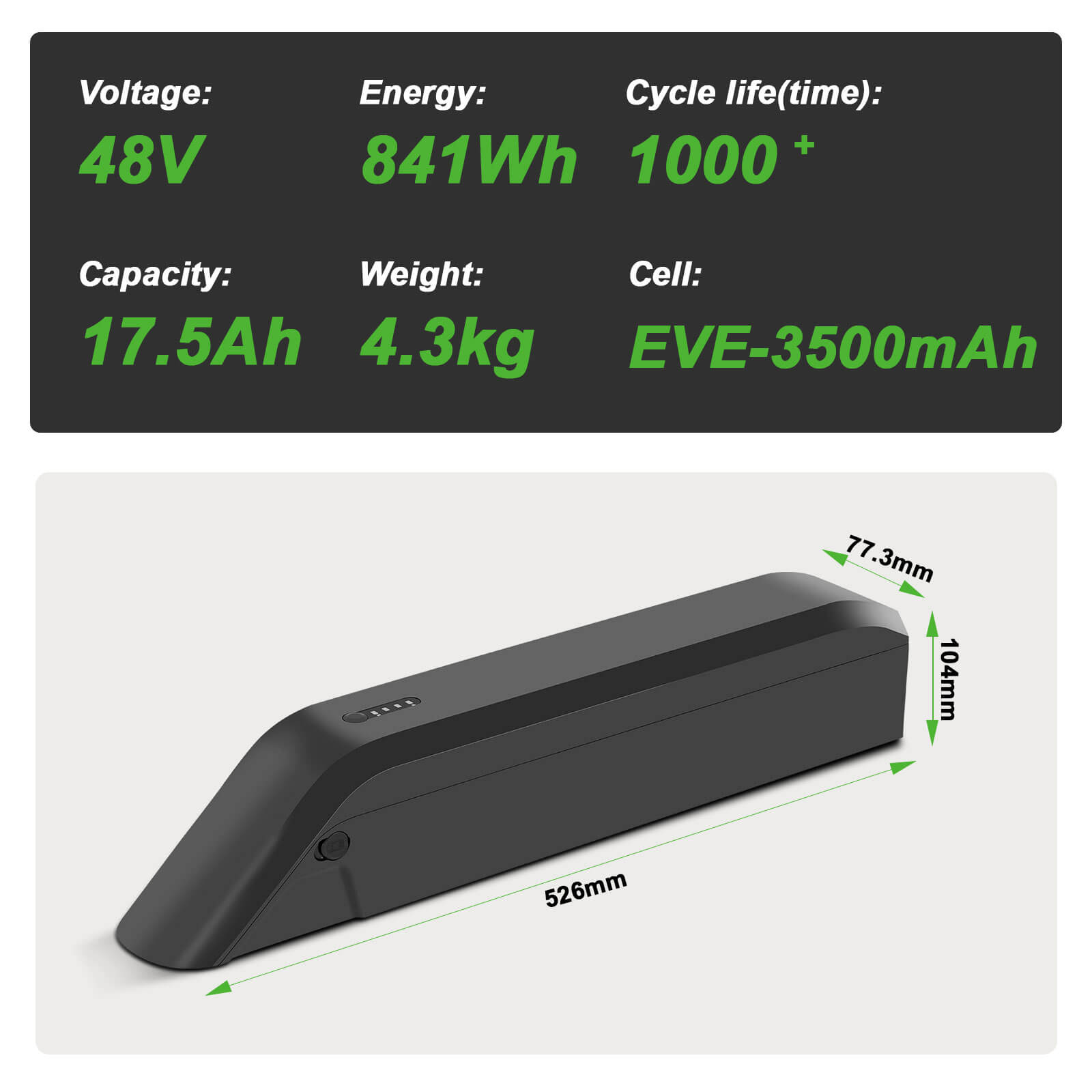 48V 17.5Ah(841Wh) Li-ion Battery Down Tube Accu for Himiway Ruiser & Cruiser Step-Thru