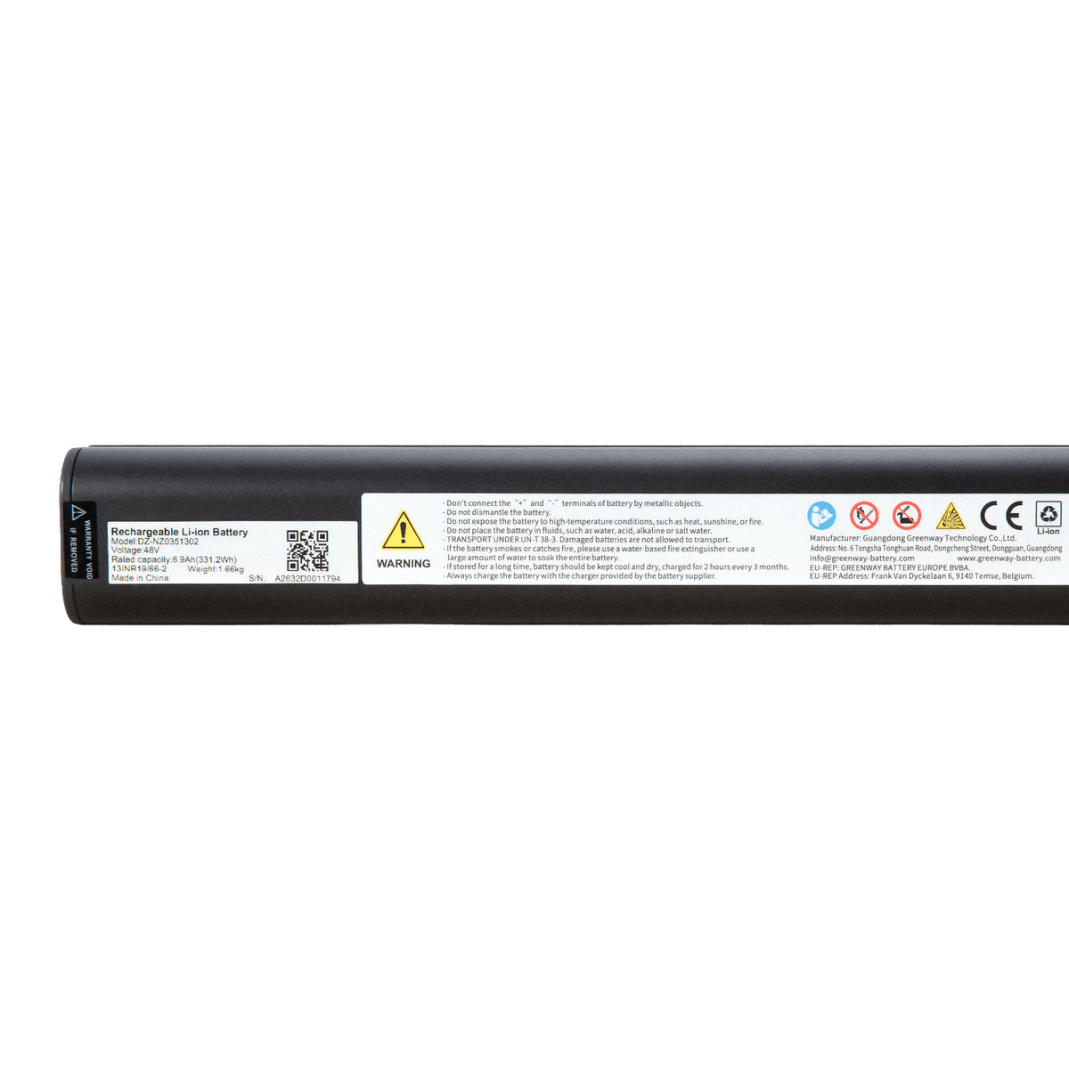 48V 7Ah(331Wh) Elektrofahrrad Litihiun Akku NZ035 (Intube-Akku) mit Panasonic Zellen und CAN-Bus ohne Ladegerät passend für Ampler