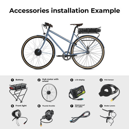 Kit de conversion pour vélo électrique 36 V 250 W 28" (700 C) Kit moteur avant R1 avec batterie arrière 36 V 13 Ah et écran couleur Convient pour vélo avec frein V-Brake et frein à disque