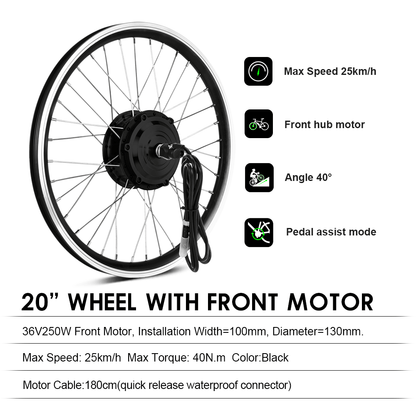 Kit conversione bici elettrica 36V 250W Kit motore mozzo motore anteriore 20" Display LCD E-bike fai-da-te