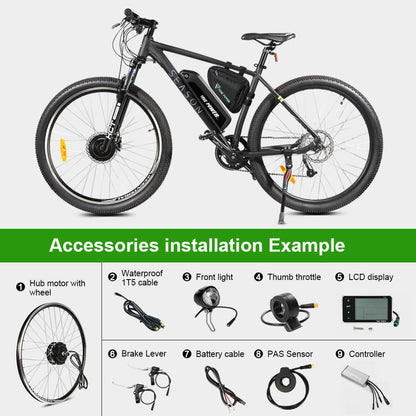 E-Bike Conversion Kit 36V 250W 26" Front Motor Kit Bicycle E-Bike Hub Motor in Black